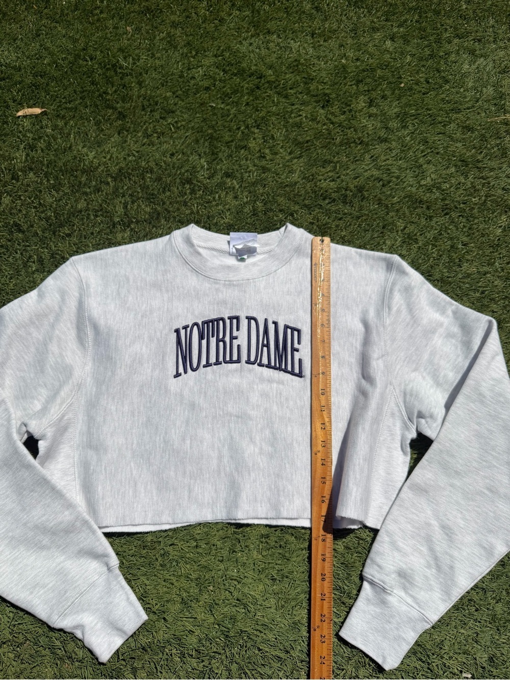 Champion Reverse Weave Notre Dame Cropped Sweatshirt Grey Medium - Picture 2 of 4
